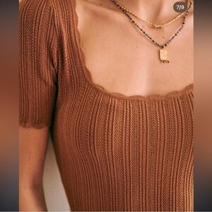 Sezane Anil Knit Top in Coffee